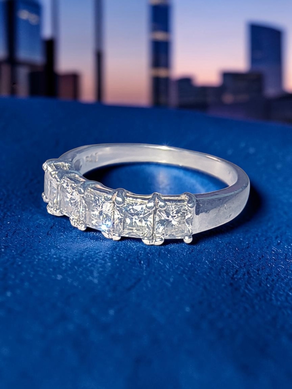 Sterling Silver Five-Stone Princess Cut CZ Ring - White